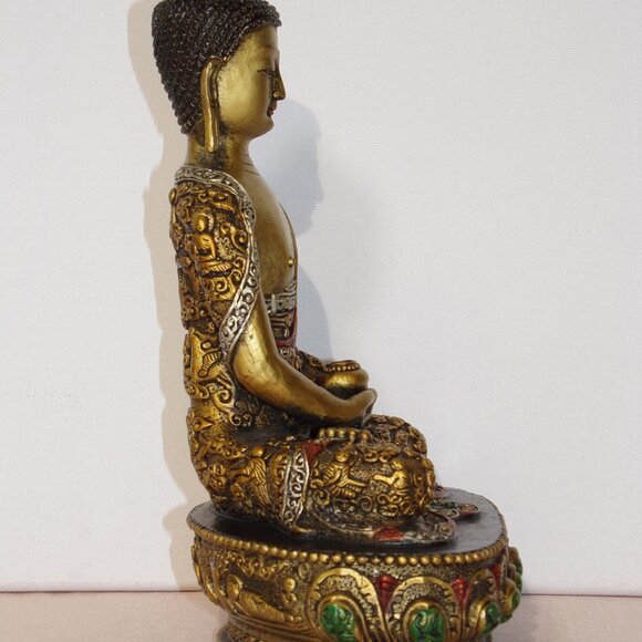 SHAKYAMUNI-BUDDHA STATUE-Bronze Metal Large Painted with Micro Carvings of Story - Picture 7 of 11